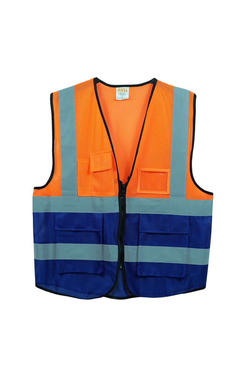 Áo phản quang ANSa AN 01-05 vải mesh màu cam-xanh dương với dải phản quang